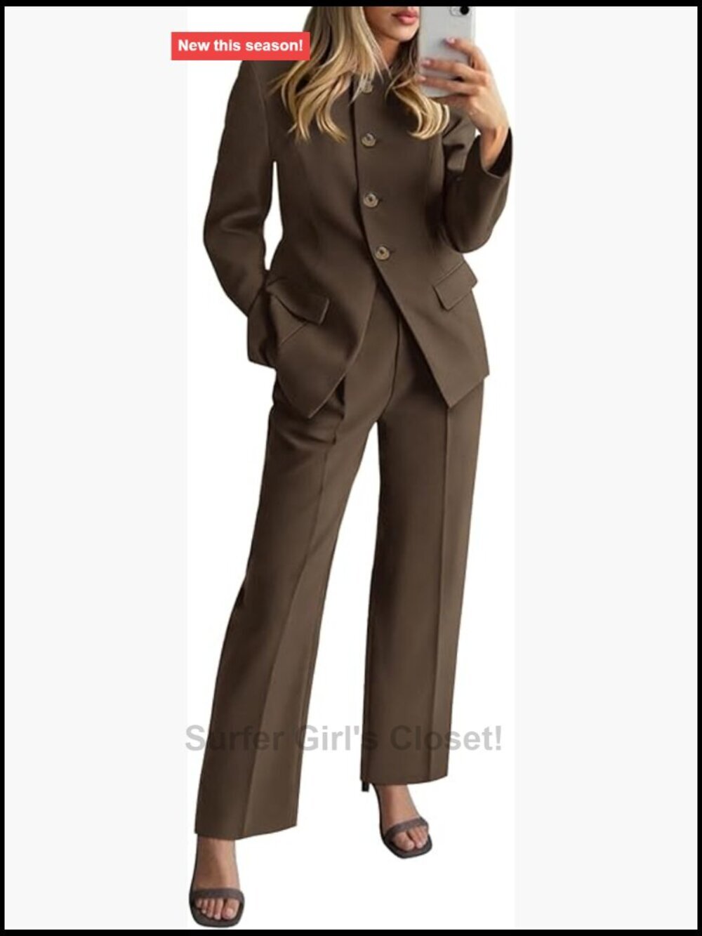 2 Piece Blazer and Wide Leg Pant Set Business Casual Suit